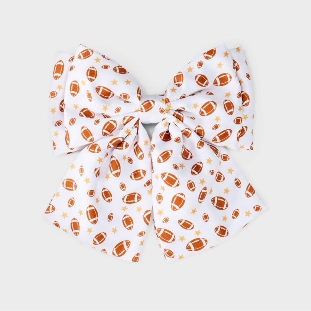 Football Print Fabric Bow Hair Clip - White/Brown